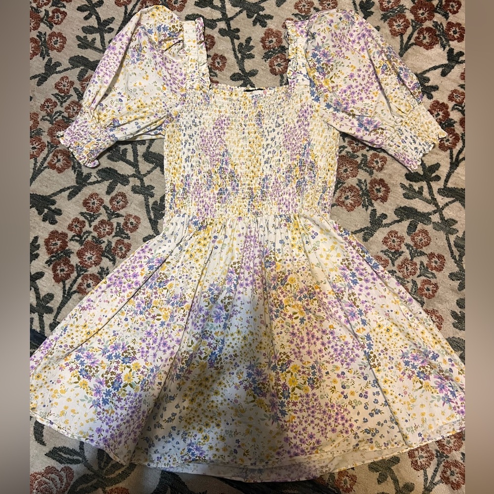 Floral Square Neck Puff Sleeve Dress